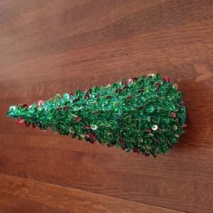 Vintage Sequined Beaded Christmas Tree Trinket Gift Box Table Decor b600